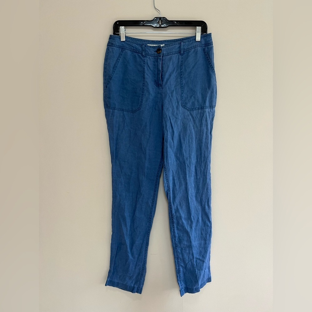 Boden Coralie Tapered Leg Casual 100% Linen Blue Pants, size 8R